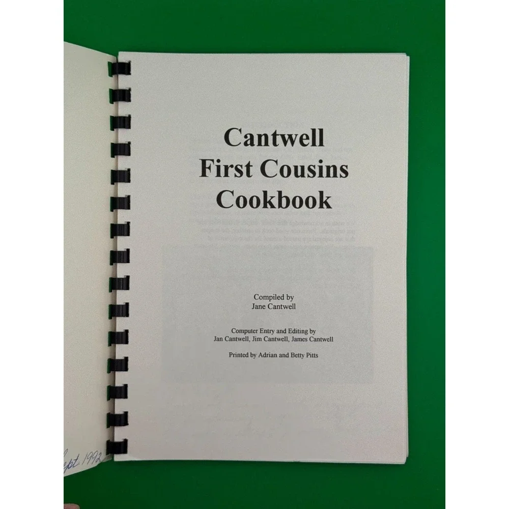 Cantwell First Cousins Cookbook Family Recipes Spiral Bound Community Texas